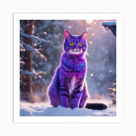 A Purple Winter Cat Art Print