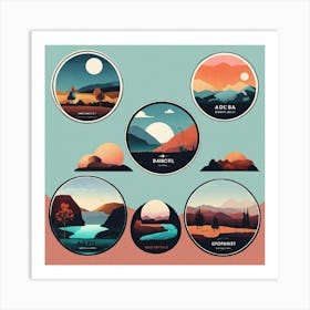 4 Badges Lo Fi Landscape With Minimalist Design Art Print