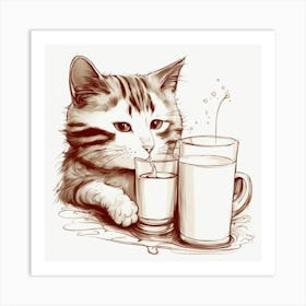 Cat Drinking Milk Art Print