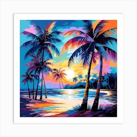 Sunset With Palm Trees 1 Art Print