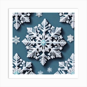 Snowflakes On Blue Background 3 Art Print