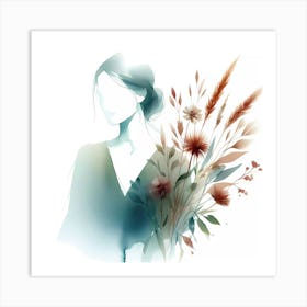 Watercolor Of A Woman With Flowers 1 Art Print