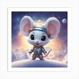 A Super Cute Chibi Zodiac Rat, In The Universe, With Snowwhite Shiny Fur, Happy Smile, Happy Smile, (2) Art Print