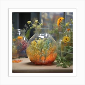 Jar with flowers,, Van Gogh style Art Print