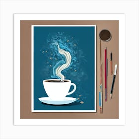 Illustration Limited Edition Print Coffee Time Blue Background Gh8wseev Upscaled Art Print