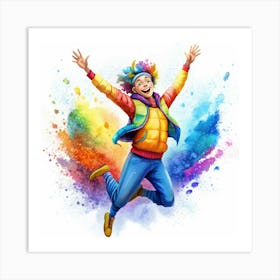 Person Jumping In A Splash Of Color Art Print