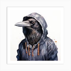 Watercolour Cartoon Crow In A Hoodie 1 Art Print