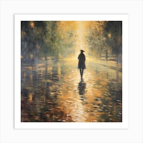 Woman Walking In The Rain Art Print