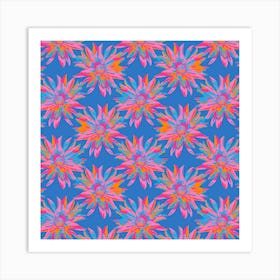 DAHLIA BURSTS Multi Abstract Blooming Floral Summer Bright Flowers in Fuchsia Pink Purple Blue Orange on Royal Blue Art Print