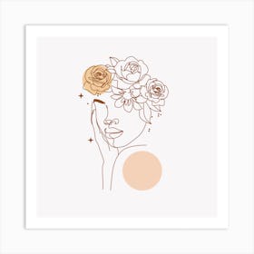 Floral Head Line Woman print Art Print