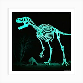 Dinosaur Skeleton Bones Glow Dark Prehistoric Fossil Paleontology Radiant Luminescent Haun (3) Art Print