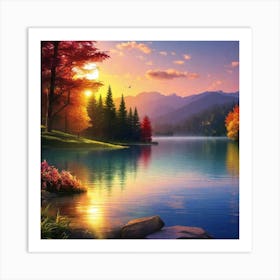 Sunset By The Lake 67 Art Print