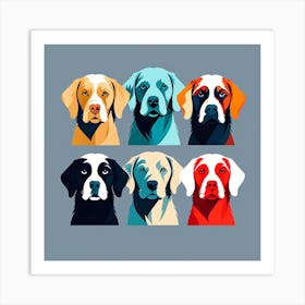 Dogs In colors, colorful dog illustration, dog portrait, animal illustration, digital art, pet art, dog artwork, dog drawing, dog painting, dog wallpaper, dog background, dog lover gift, dog décor, dog poster, dog print, pet, dog, vector art, dog art, six dogs Art Print