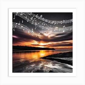 Sunset With Music Notes 4 Art Print