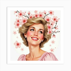 Princess Diana, Serene Smile With Pastel Watercolor Blossoms Floating 1 Art Print