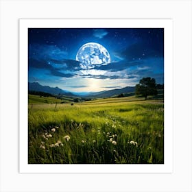 Firefly Serene Meadow Under A Mystical Moonlit Sky 35328 (2) Art Print