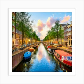 Amsterdam Canal Summer Aerial View Painting Art Print