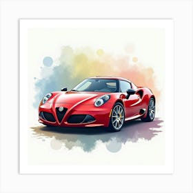 Alfa Romeo 4c With A Colorful Watercolor Setting, Free Of Signatures And Logos 1 Art Print