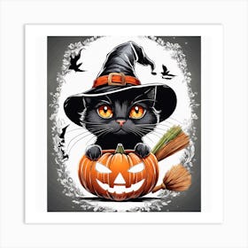 Cute Cat Halloween Pumpkin (17) Art Print