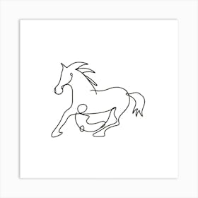 One Line Horse Running Art Print