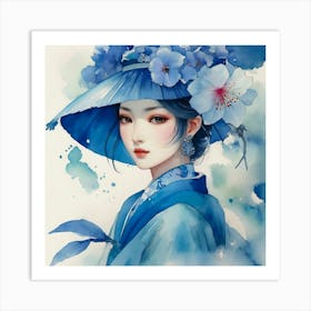 Chinese Woman In Blue Hat Art Print