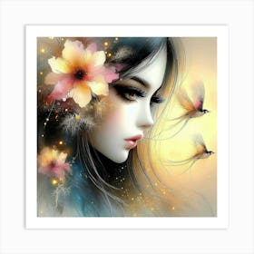 Beautiful Girl With Flowers 4 Art Print