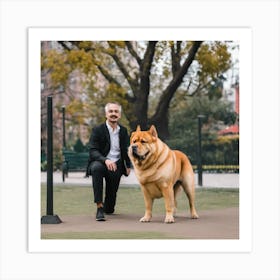 Man With Dog In Park Art Print