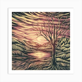 Lone Tree At Sunset Art Print