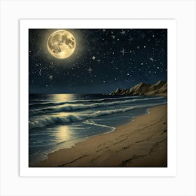 Full Moon On The Beach 1 Art Print