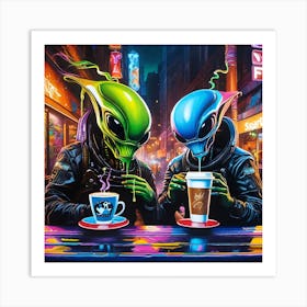 Aliens Drinking Coffee Art Print