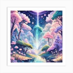 A Fantasy Forest With Twinkling Stars In Pastel Tone Square Composition 190 Art Print