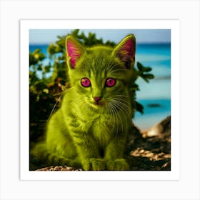 Neon Yellow Kitten With Pink Eyes Art Print