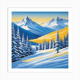 Skier In The Mountains Art Print