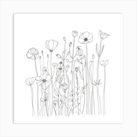 Hand Drawn Wildflowers Line Art 9 Art Print