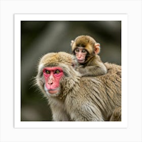 Snow Monkey Mother And Baby Art Print