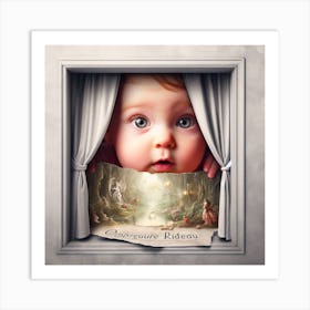 Baby Peeking Out Of Window Art Print