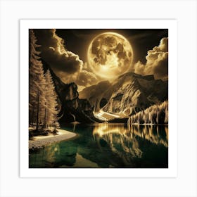 Full Moon Over Lake 4 Art Print