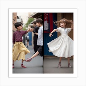 Two Children In Tokyo Art Print