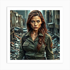 Soldier Girl In The City Art Print