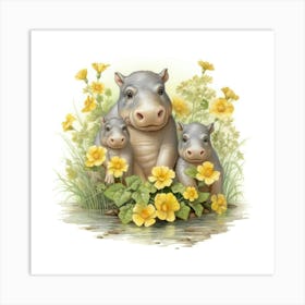 Hippo Family 3 Art Print