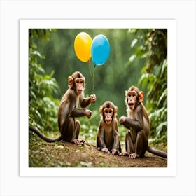 Monkeys With Balloons Art Print