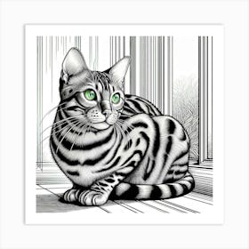 Line Art bengal cat 2 Art Print