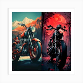 Two Motorcycles In The Forest Art Print