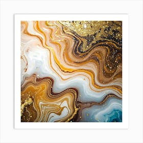 Abstract Gold And Brown Marble Art Print