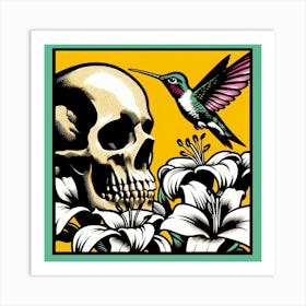 Skull And Hummingbird Art Print