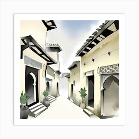 Street In FES Morocco ink style Art Print