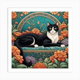 Cat In Flowers 2 Art Print