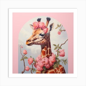 Giraffe Pink Jungle Animal Portrait Art Print