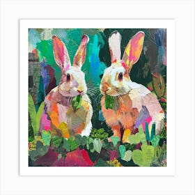 Kitsch Rabbits Munching On Greens 2 Art Print