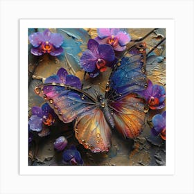 Butterfly And Orchids 1 Art Print